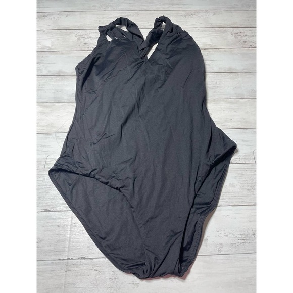 Becca ETC BLACK Plus Size Cross-Back One Piece Swimsuit 0X - Picture 3 of 8